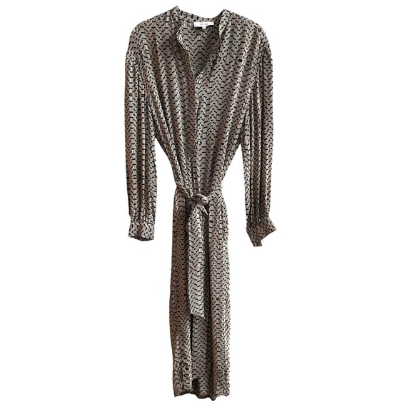 REISS Geometric Print Long Sleeve Midi Shirt Dress Belted V Neck Women Size 2 - Picture 4 of 11
